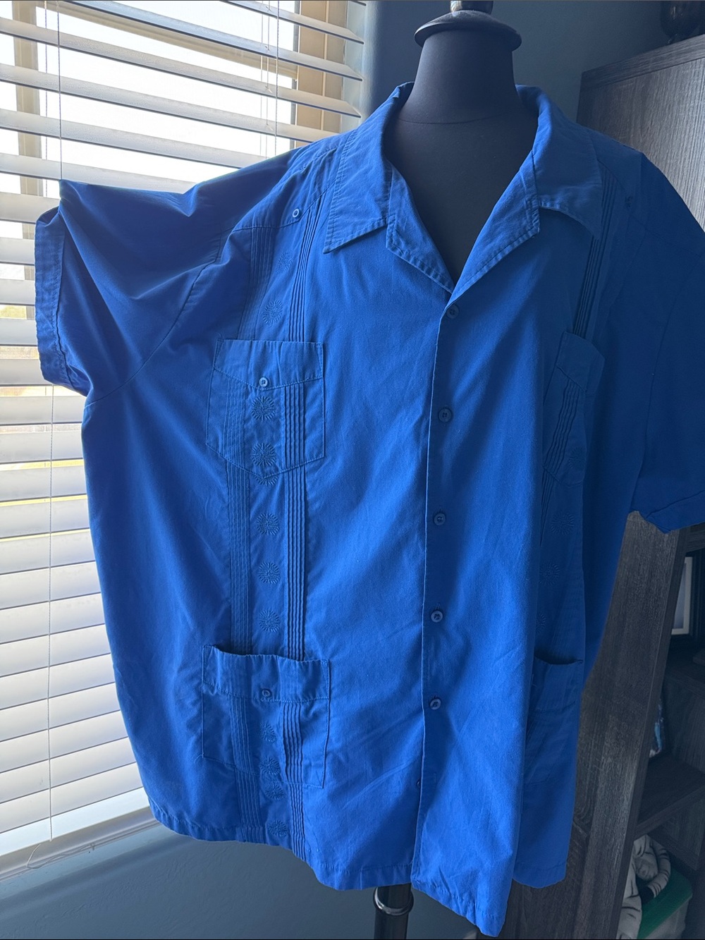 Bright Blue Cuban/Guayabera Shirt